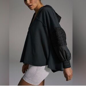 Free People FP Movement Spin Pullover V-Neck Smocked Hoodie Sweater